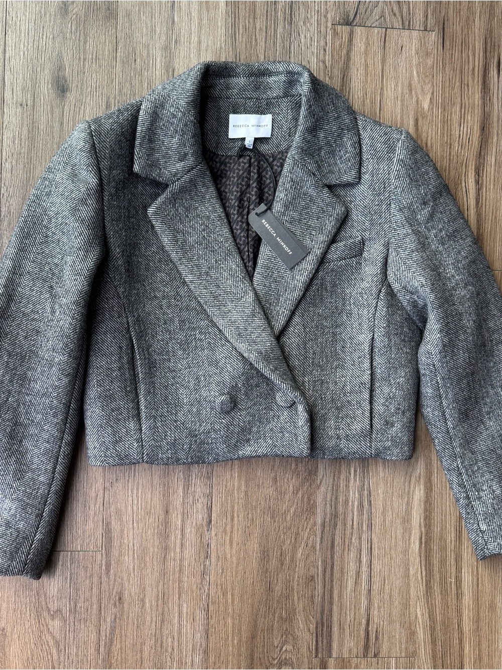 Size S Rebecca Minkoff Gray Margo Cropped Coat Wool Blend Double Breasted Blazer